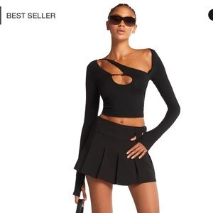 Silene top - I AM GIA - black asymmetric long sleeve bodycon top